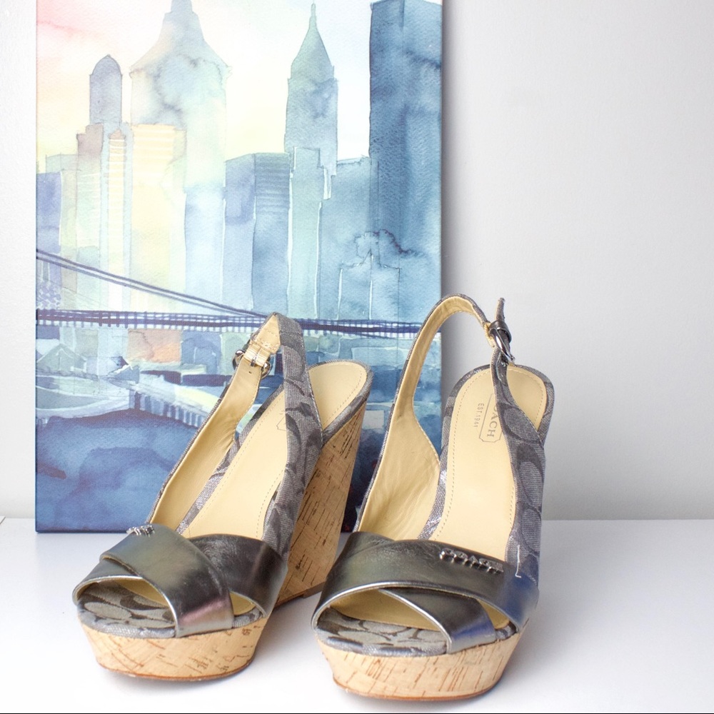 Coach Silver Metallic Jessy Sandal Wedge - 7
